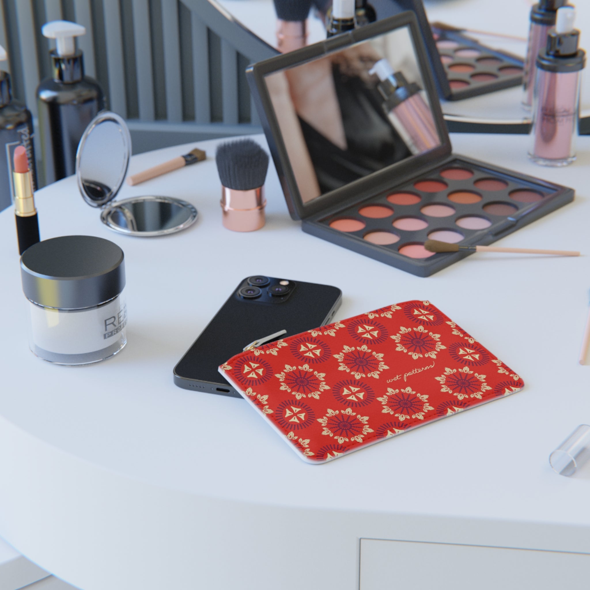 Red Floral Medallion Mini Clutch — Patterned Wrist Pouch