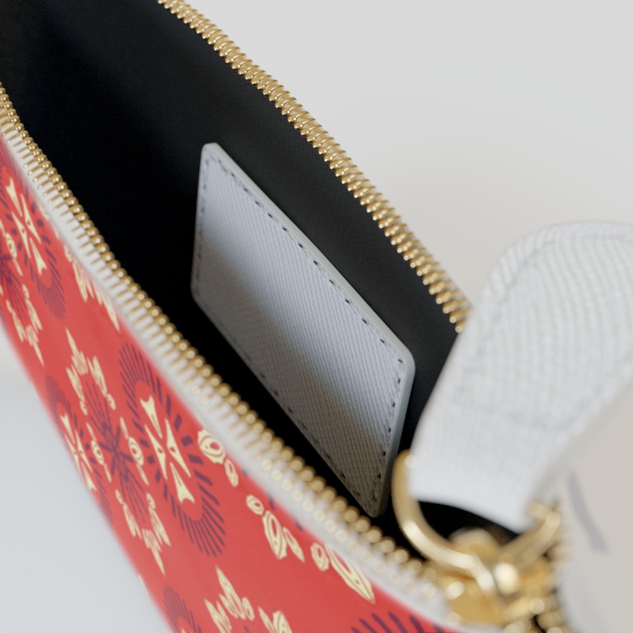 Red Floral Medallion Mini Clutch — Patterned Wrist Pouch