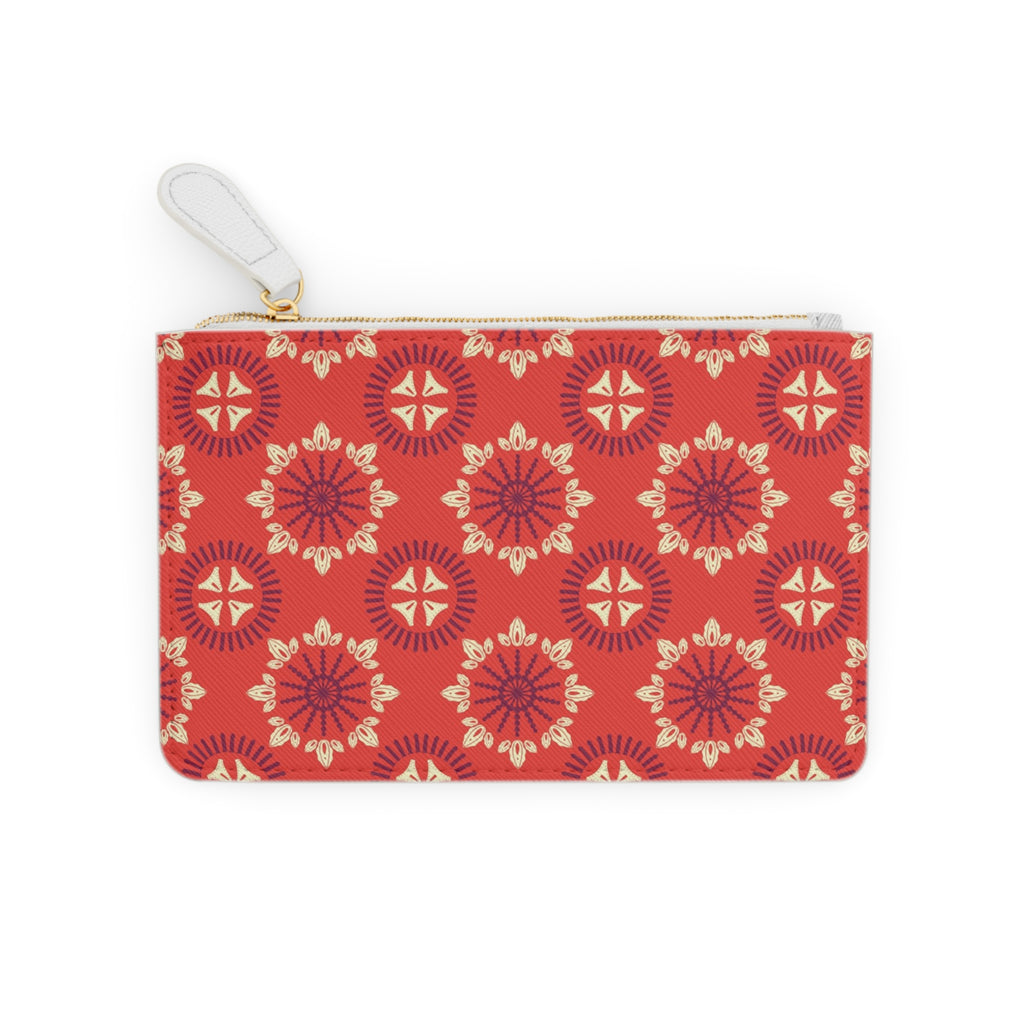 Red Floral Medallion Mini Clutch — Patterned Wrist Pouch
