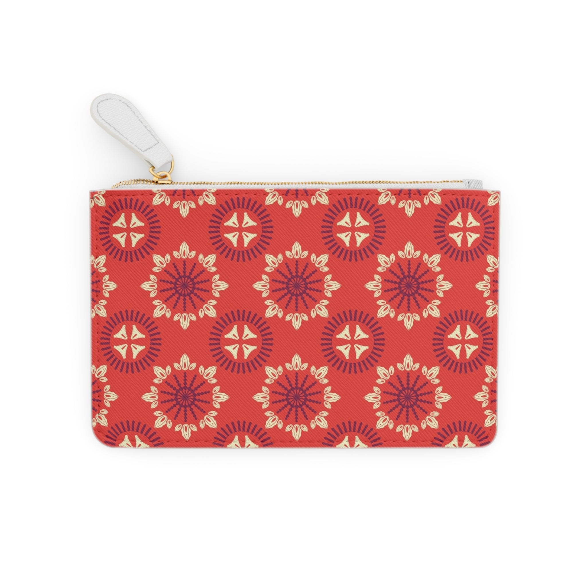Red Floral Medallion Mini Clutch — Patterned Wrist Pouch