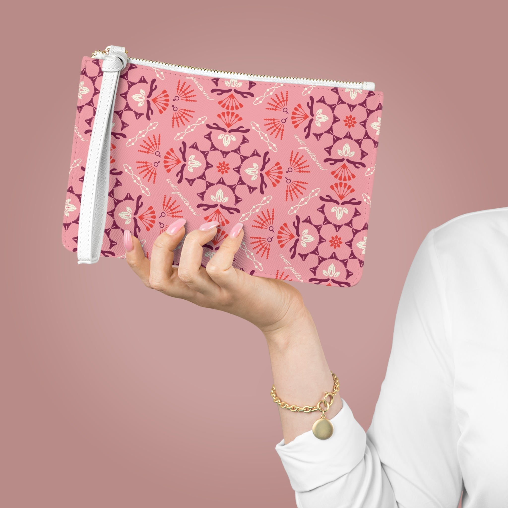 Floral Pink Mosaic Clutch Bag — Boho Patterned Wristlet for Everyday & Gifts