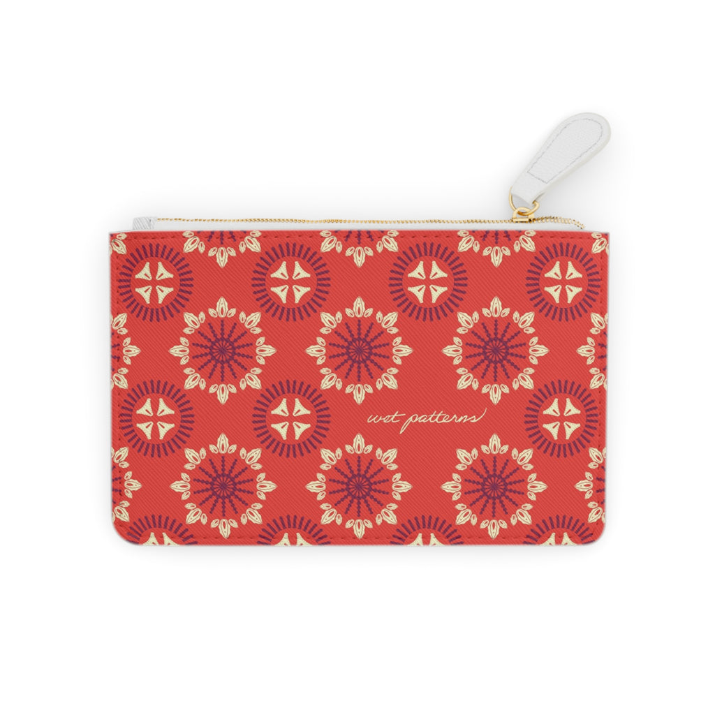 Red Floral Medallion Mini Clutch — Patterned Wrist Pouch
