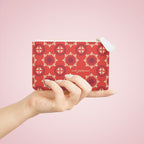 Red Floral Medallion Mini Clutch — Patterned Wrist Pouch