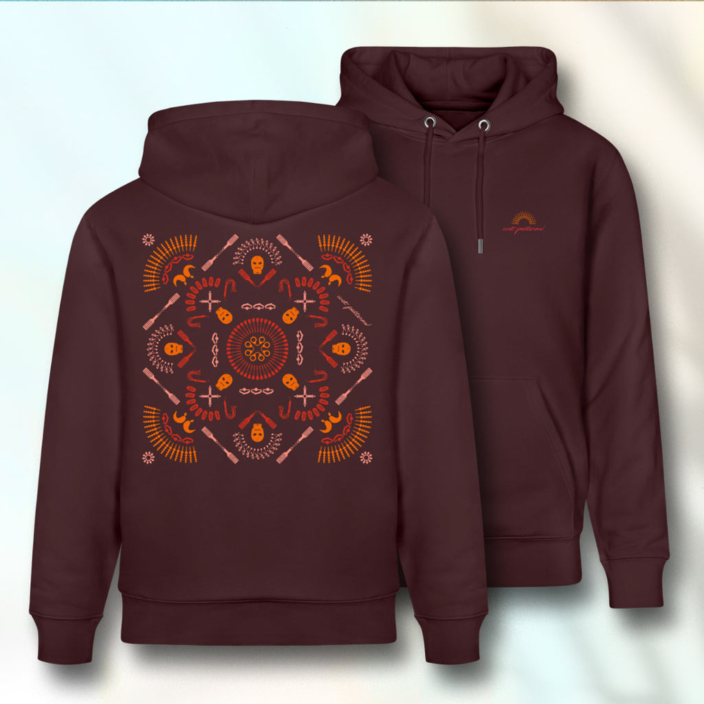 Masked Man Mandala | Unisex Organic Hoodie, Kastanienbraun