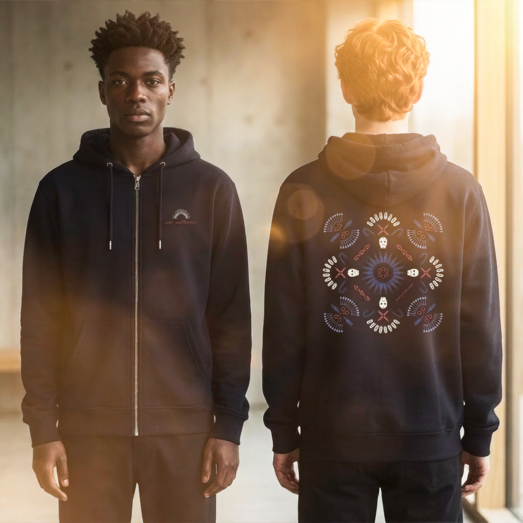 Paddle Petals | Unisex Organic Zipper Hoodie, Navy