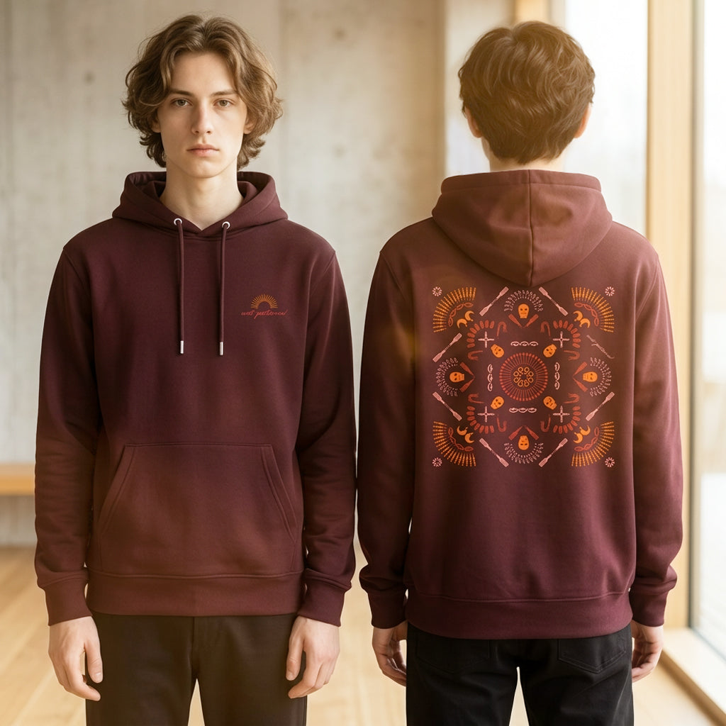Masked Man Mandala | Unisex Organic Hoodie, Kastanienbraun